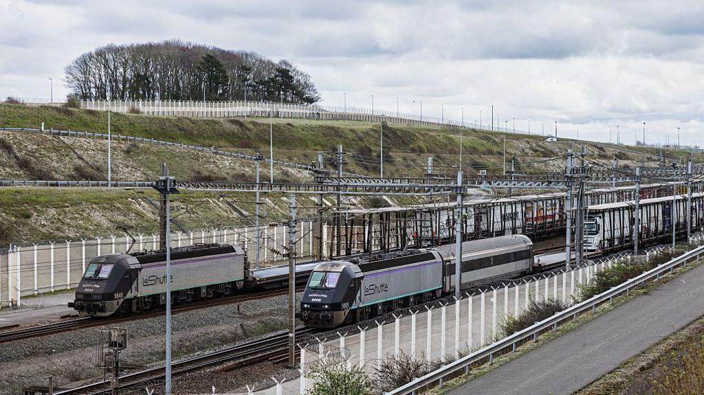 Trains near French entrance to Channel Tunnel